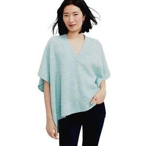Loft Sweater Poncho Women's M/L V Neck Ribbed Oversized Seafoam Teal Soft 588546